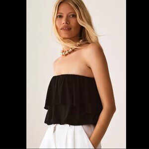 Brand New By Anthropologie Black Strapless Flounce Top